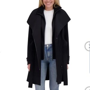 Women's Black Belted Trench Cost - Halston - M